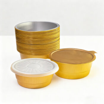 Gold Round Aluminum Foil Bowls with Plastic Lids