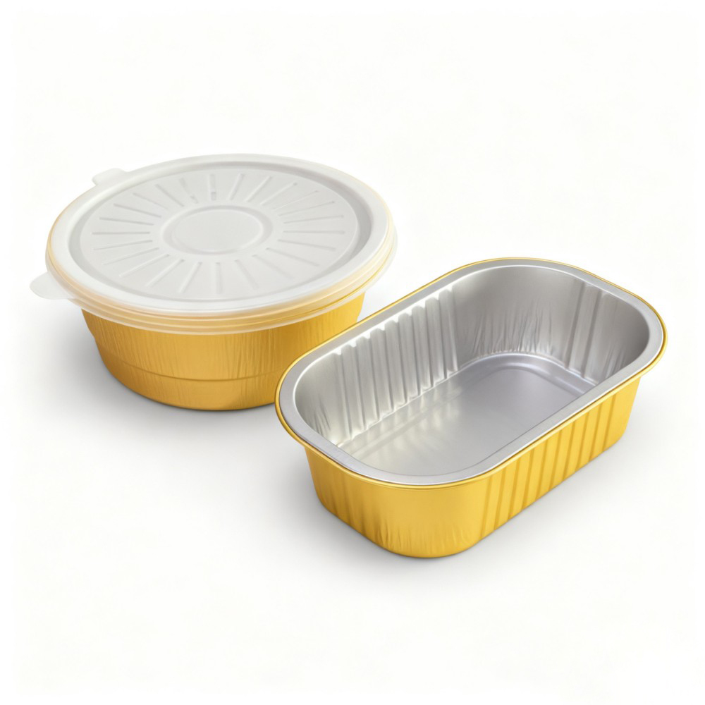 Gold Round Aluminum Foil Bowls with Plastic Lids - Image 4