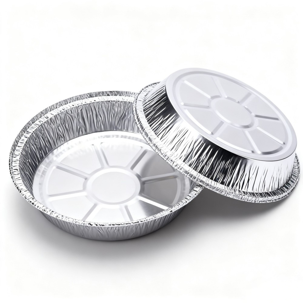Round Silver Aluminum Foil Plates with Lids