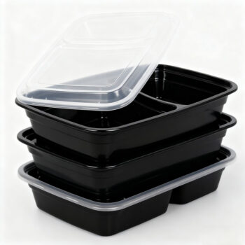 Rectangular Black Plastic Food Container with Lid