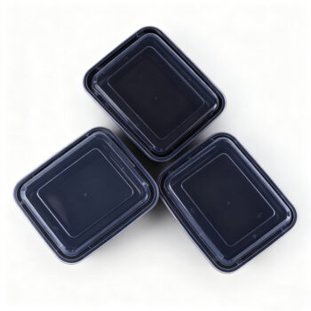 Rectangular Black Plastic Takeout Container with Lid