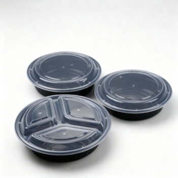 Round Black Plastic Takeout Container with Lid