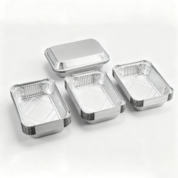 Silver Rectangular Aluminum Foil Containers with Lids