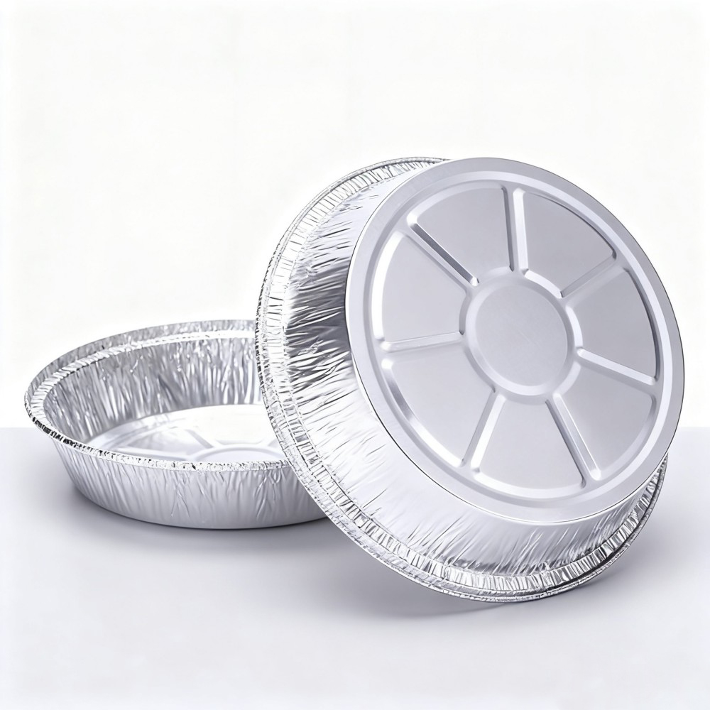 Silver Round Aluminum Foil Pie Pans with Pattern - Image 2