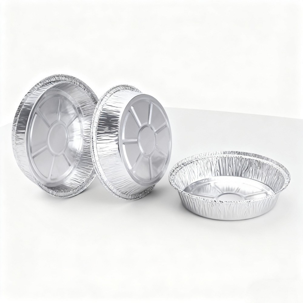 Silver Round Aluminum Foil Pie Pans with Pattern - Image 3