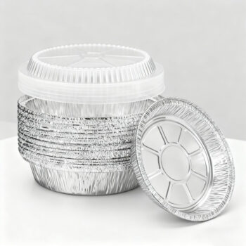 Stackable Silver Round Aluminum Foil Containers with Lids