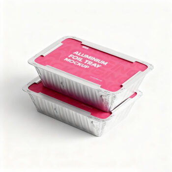 Rectangular Aluminum Foil Food Tray with Red Lid