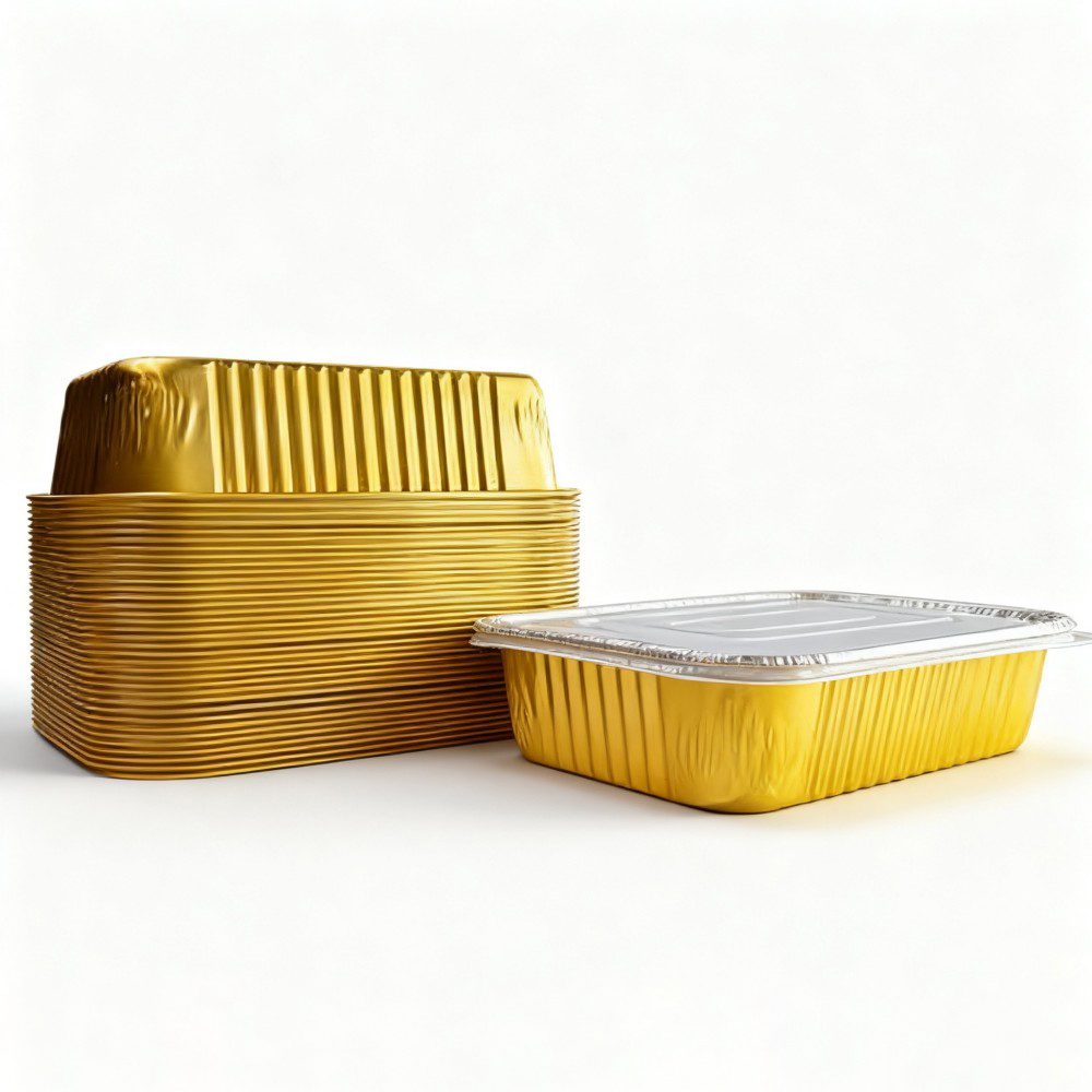 Golden Rectangular Aluminum Foil Tray