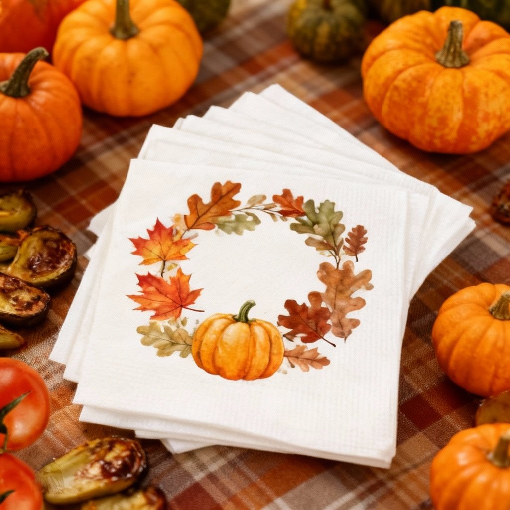 Fall Harvest Festival Napkins - Maple & Oak Leaf Wreath