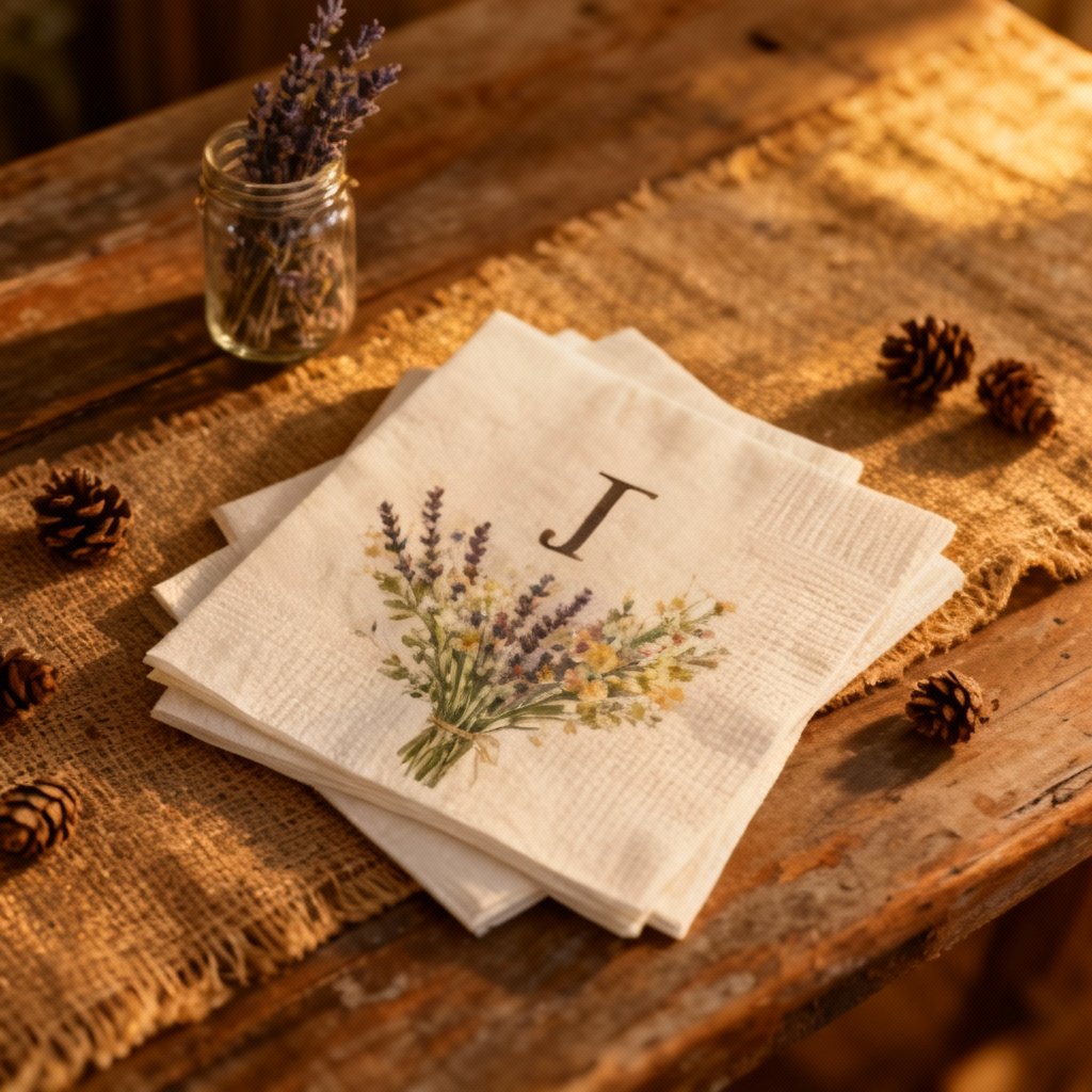 Rustic Wildflower Guest Napkins - Personalized Initial