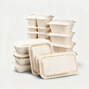 Large Capacity Sugarcane Bagasse Catering Containers with Lids