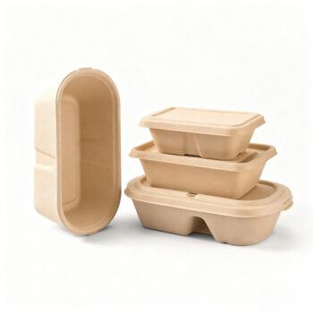 Rectangular Sugarcane Bagasse Food Trays with Matching Bagasse Lids