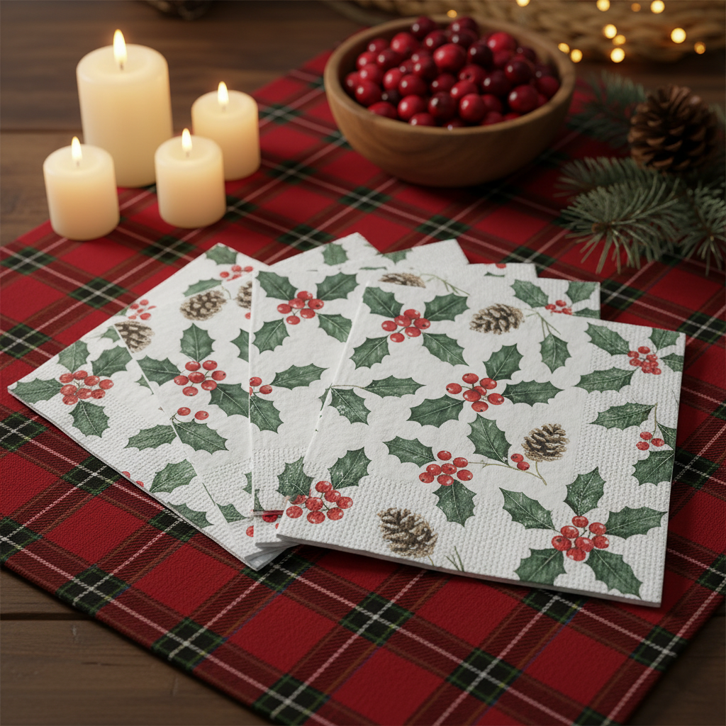 Festive Winter Berry Holiday Paper Napkins