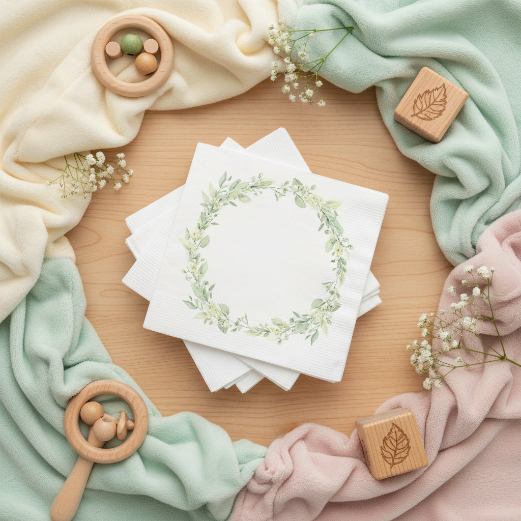 Personalized Baby Shower Paper Napkins - Botanical Wreath Design