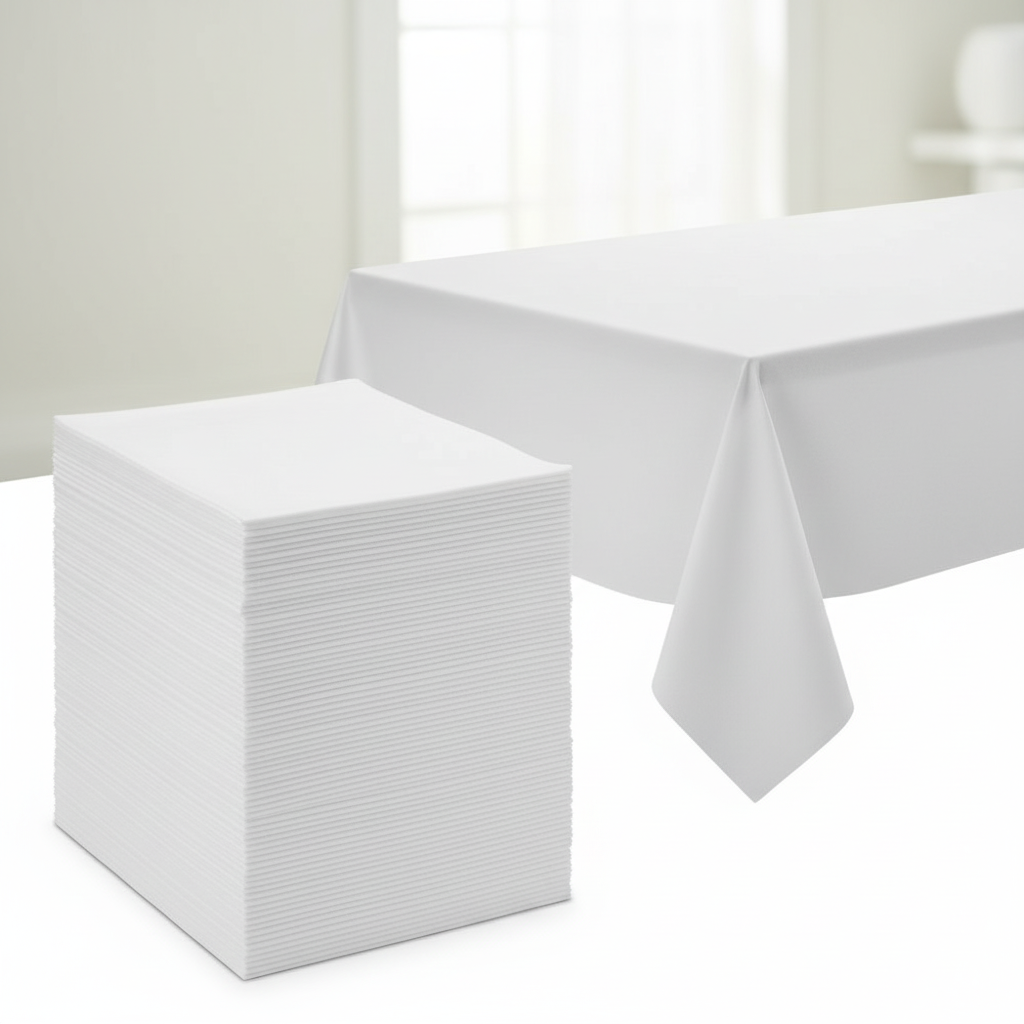 White Disposable Rectangular Tablecloths - Bulk Pack