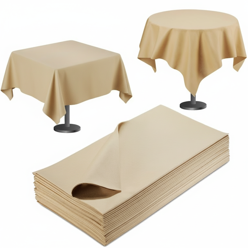 Classic Beige Square & Round Tablecloths with Matching Placemats Set