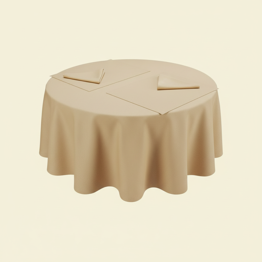 Complete Beige Dining Linen Set: Tablecloth, Placemats & Napkins