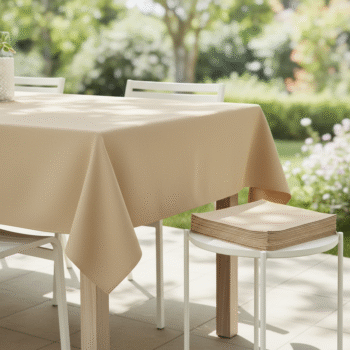 Durable Outdoor/Indoor Beige Tablecloth & Placemat Set