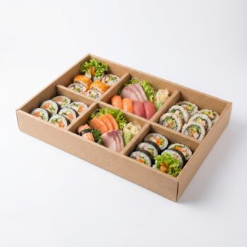 Large Kraft Sushi Takeout Box with Dividers