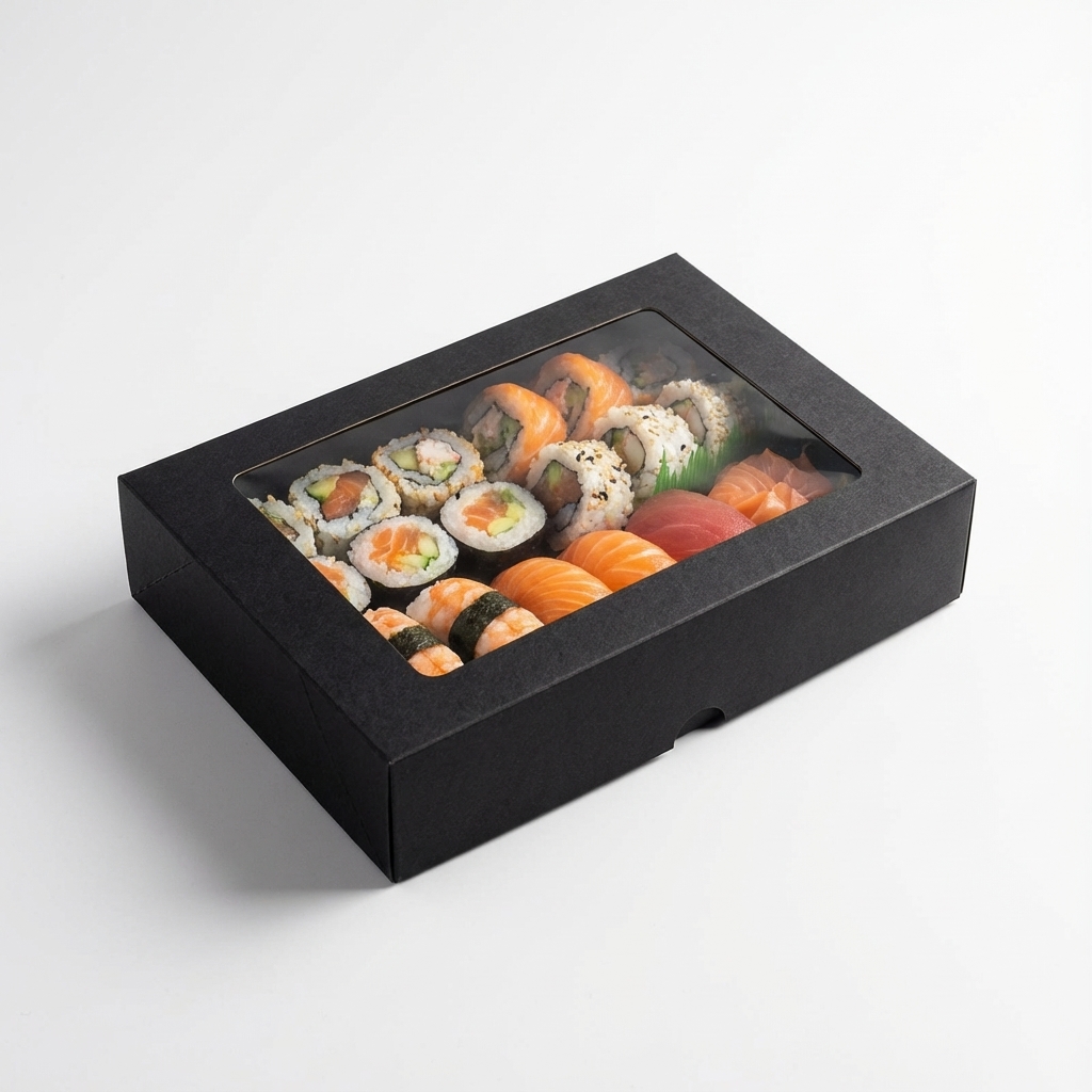 Elegant Black Sushi Takeout Box with Window