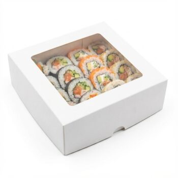 White Cardboard Sushi Box with Transparent Lid