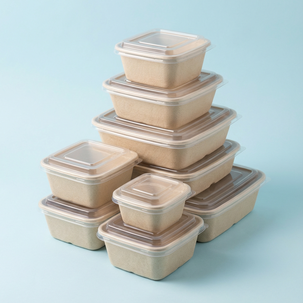 Eco-Friendly Square Sugarcane Bagasse Containers with Clear Lids