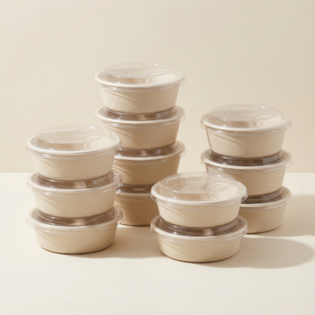 Round Biodegradable Sugarcane Bagasse Bowls with Dome Lids