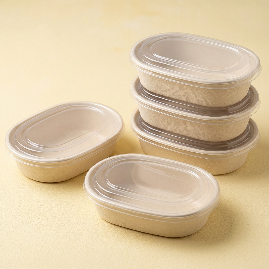 Oval Sugarcane Bagasse Containers with Secure Clear Lids