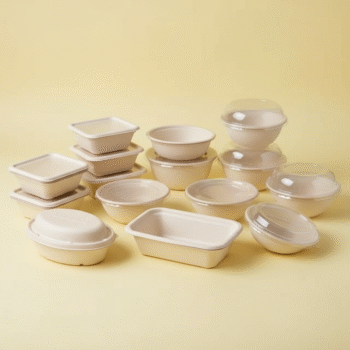 Versatile Sugarcane Bagasse Containers with Clear Lids (Dome & Flat)