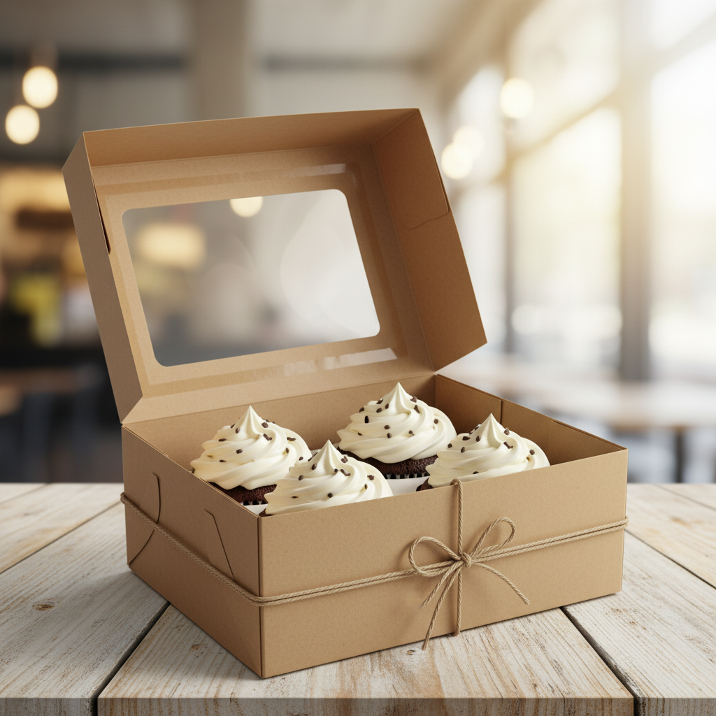 Rustic Kraft Cupcake Box with Twine