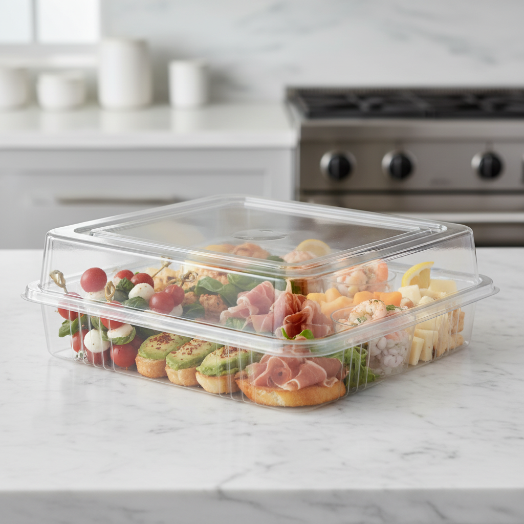 Clear Rectangular Food Service Trays with Lids