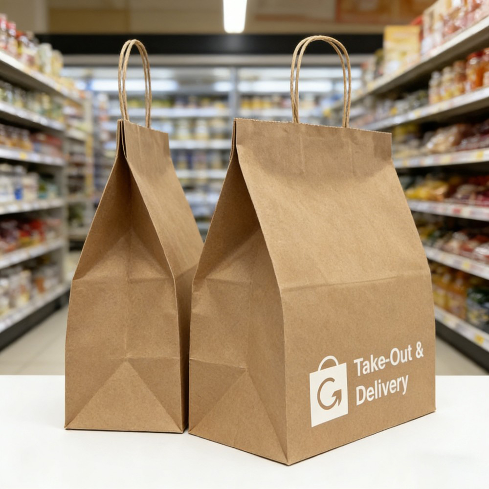 Eco-Friendly Tamper-Evident Paper Delivery Pouch with Reinforced Handles