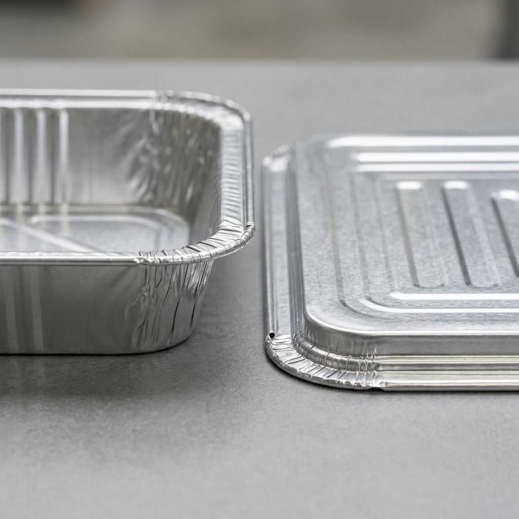 Aluminum foil container rim and lid fit detail
