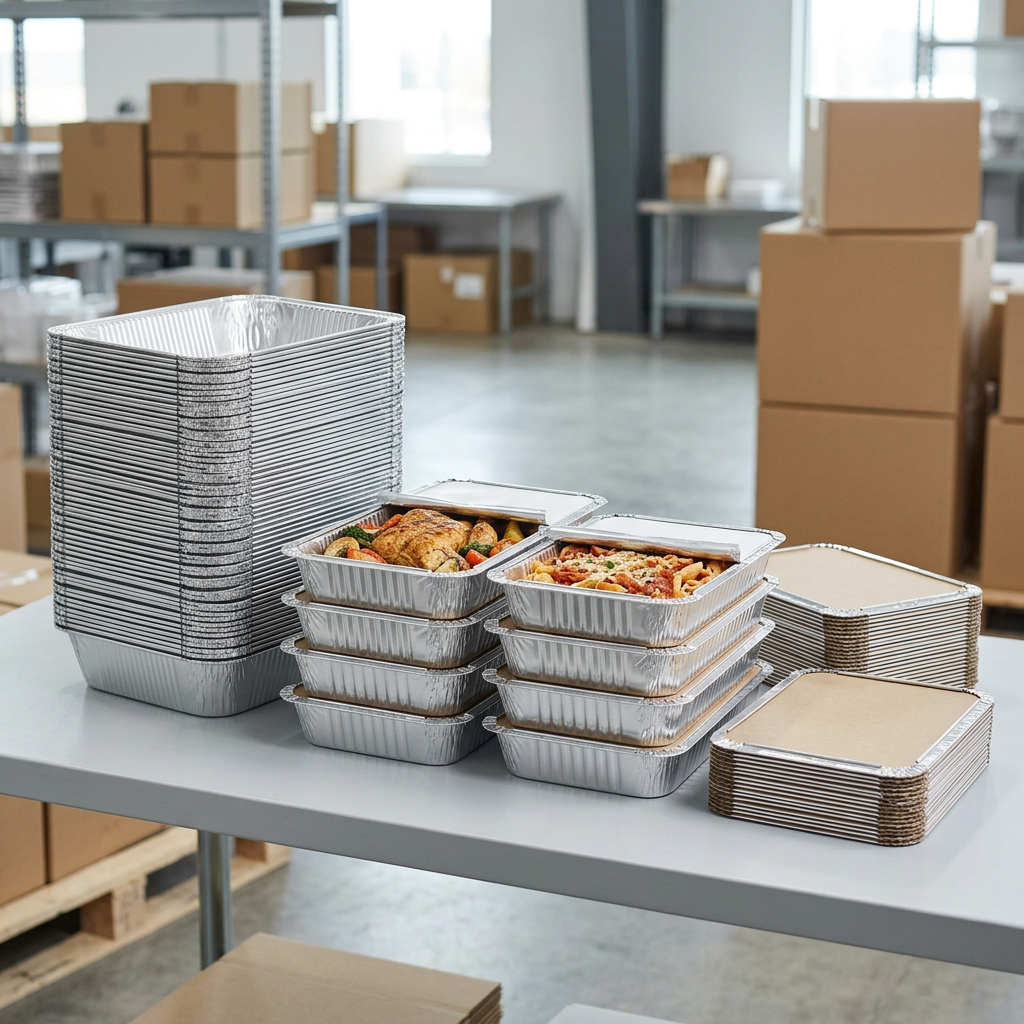 Nested and stacked aluminum foil foodservice trays