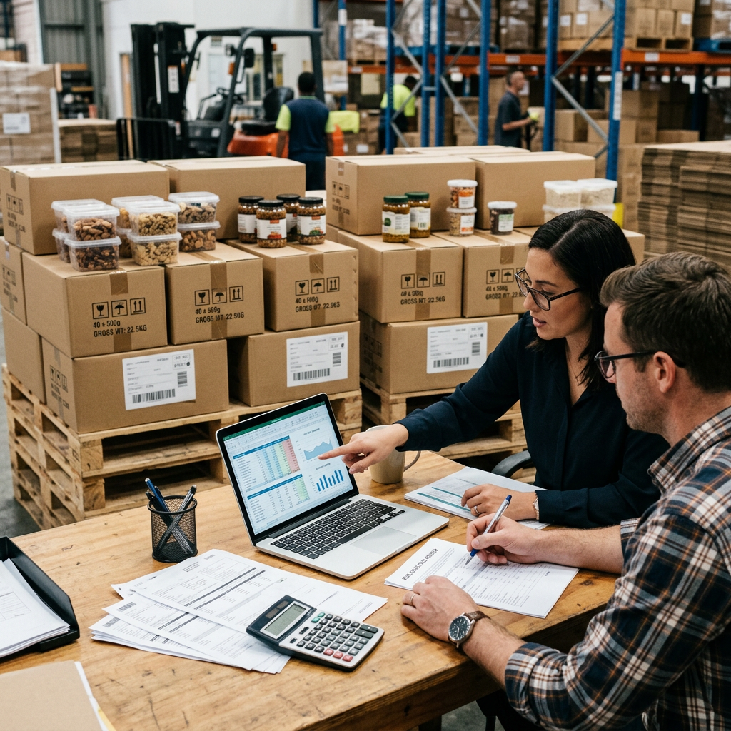 Reviewing landed cost and logistics for food packaging orders