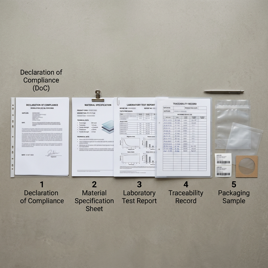 Supplier documentation set for food packaging compliance review