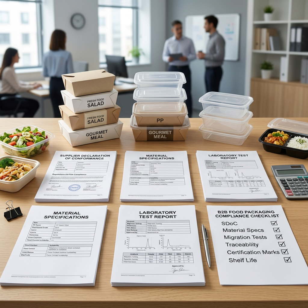 Food packaging samples and compliance documents prepared for importer review