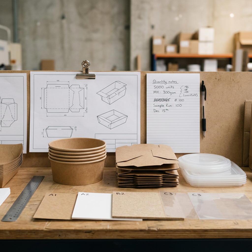 Food packaging production planning materials used to assess MOQ