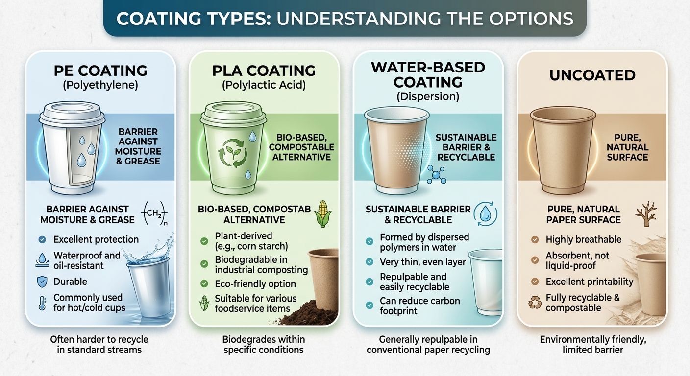 Coating Types: PE, PLA, Water-Based, and Uncoated