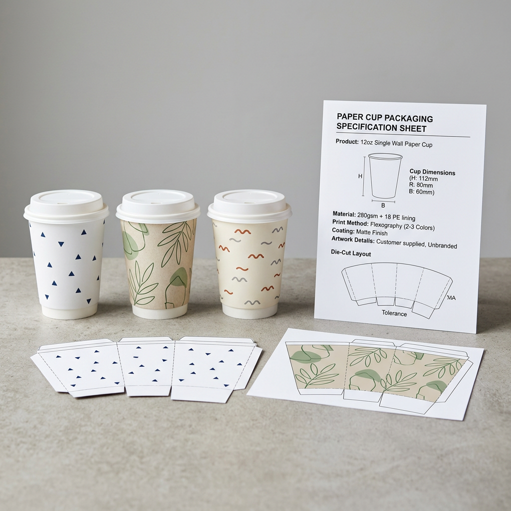 Paper cups and flat cup blanks prepared for printing method selection