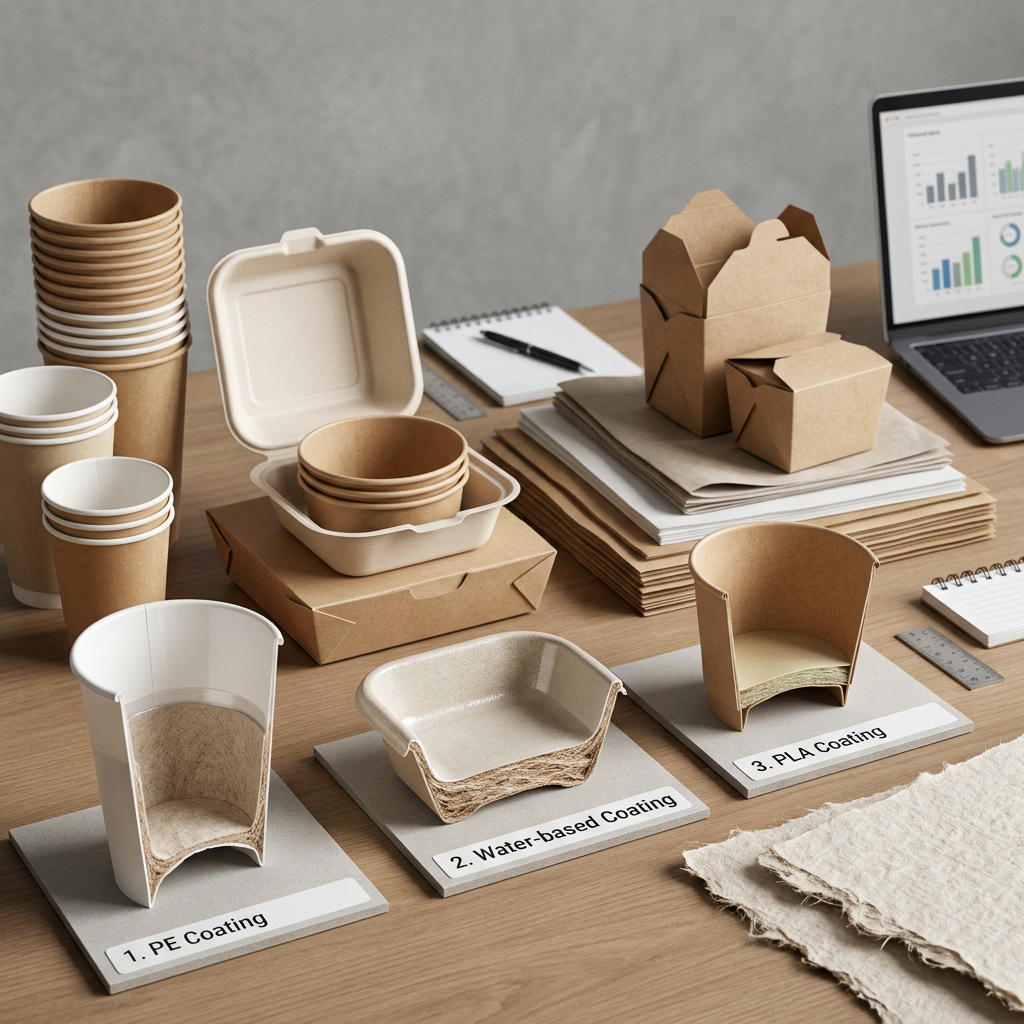 Paper food packaging coatings including PE, water-based, PLA, and uncoated paper options