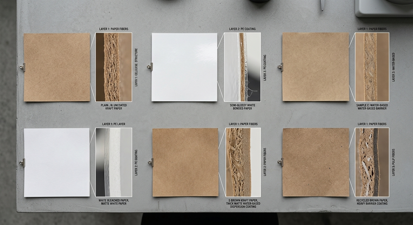 Cross-section examples of paper food packaging coatings