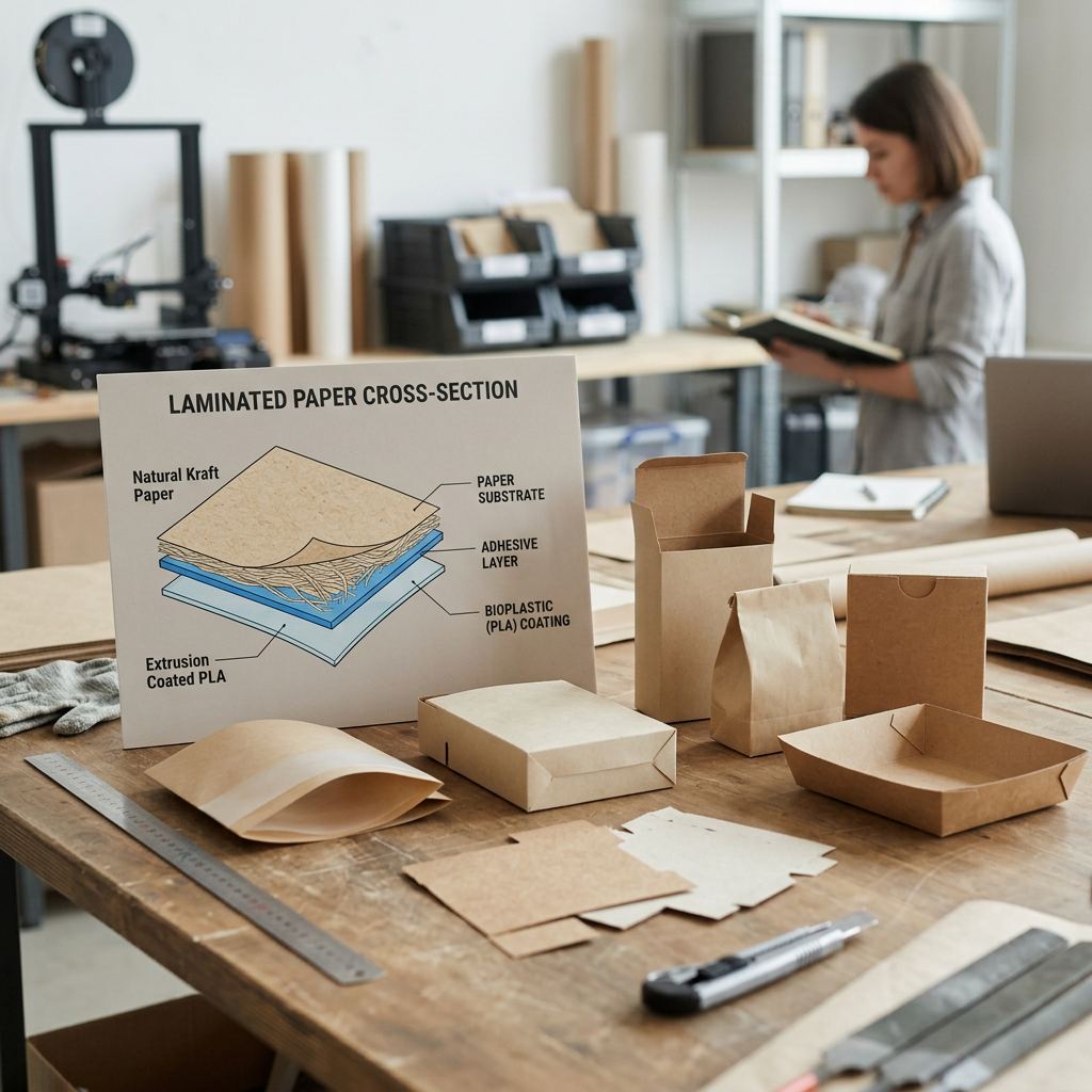 PLA-coated paper packaging material sample
