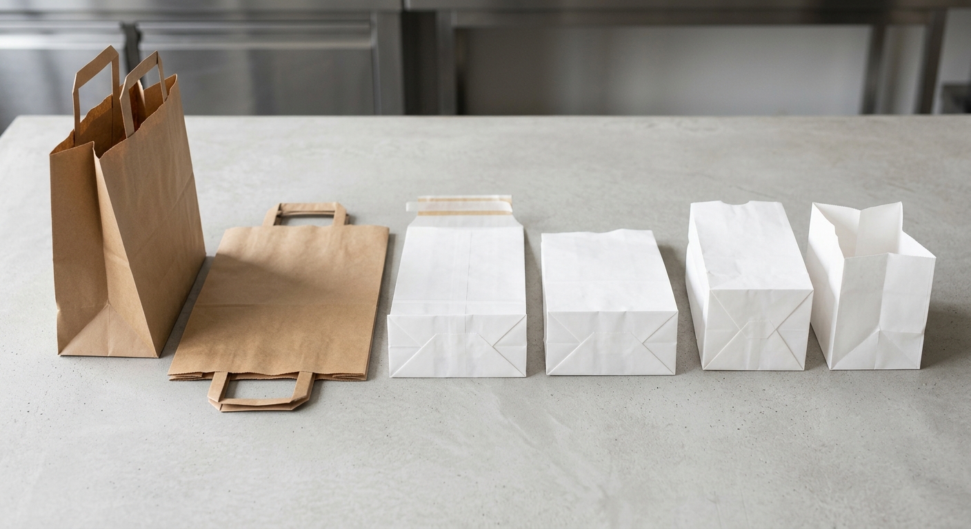 Different paper bag formats used for food delivery